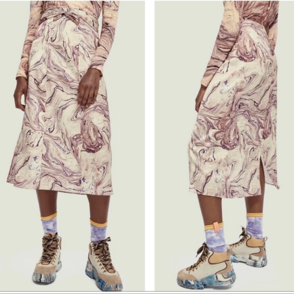 Scotch & Soda Marble Print Midi Skirt in Cream and Mauve NWOT